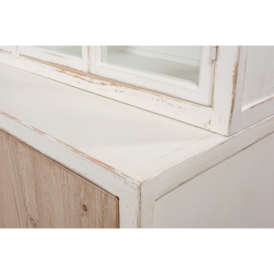 Farmhouse Pine Bookcase with Glass Doors and Weathered Wood Cabinet Base - additional view