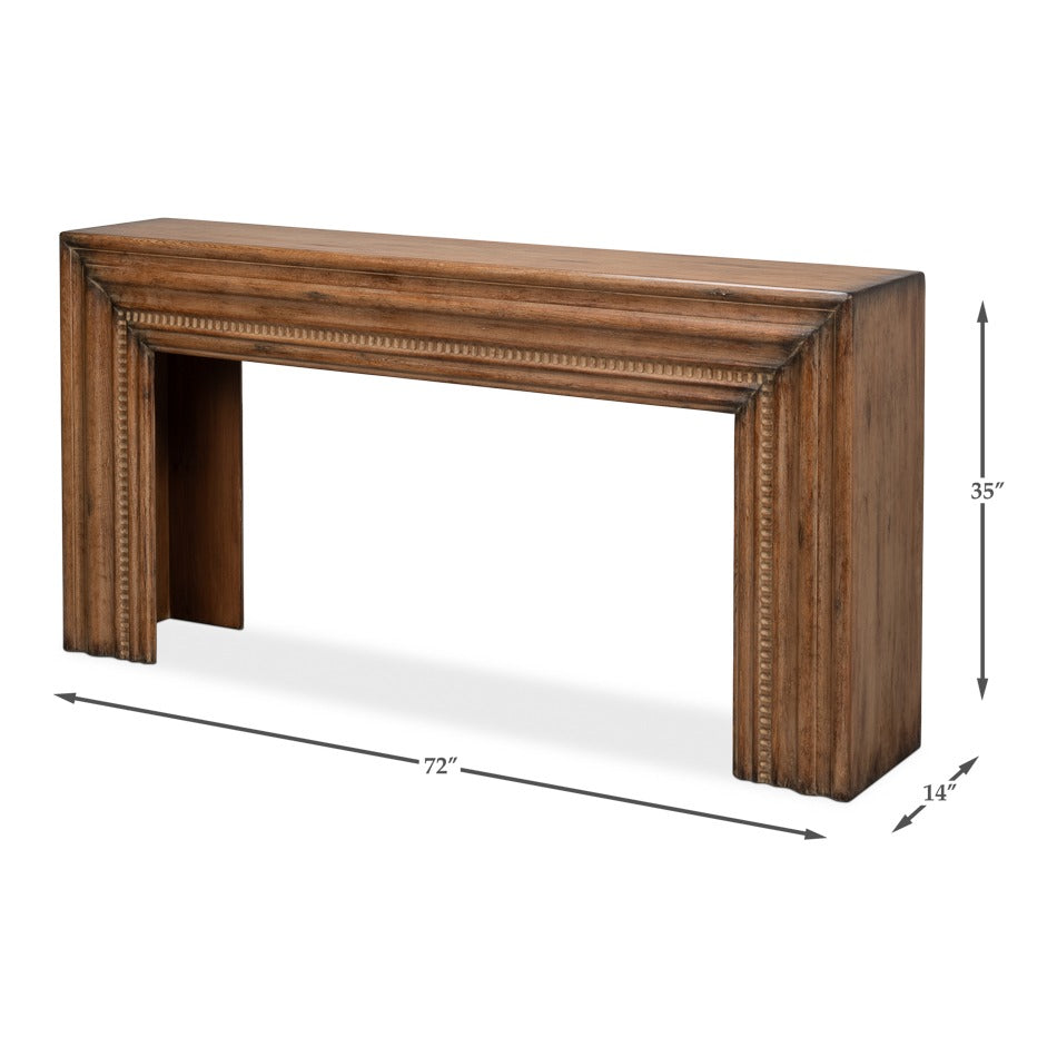 Reclaimed Pine Mantel Console Table with Stepped Molding - dimension drawing