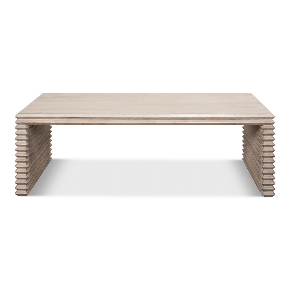 Stacked-Plank Cocktail Table – Stone Gray Wire-Brushed Wood - additional view