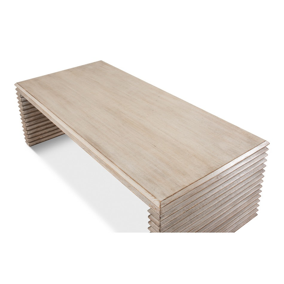 Stacked-Plank Cocktail Table – Stone Gray Wire-Brushed Wood - additional view
