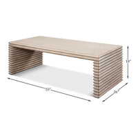 Stacked-Plank Cocktail Table – Stone Gray Wire-Brushed Wood - dimension drawing