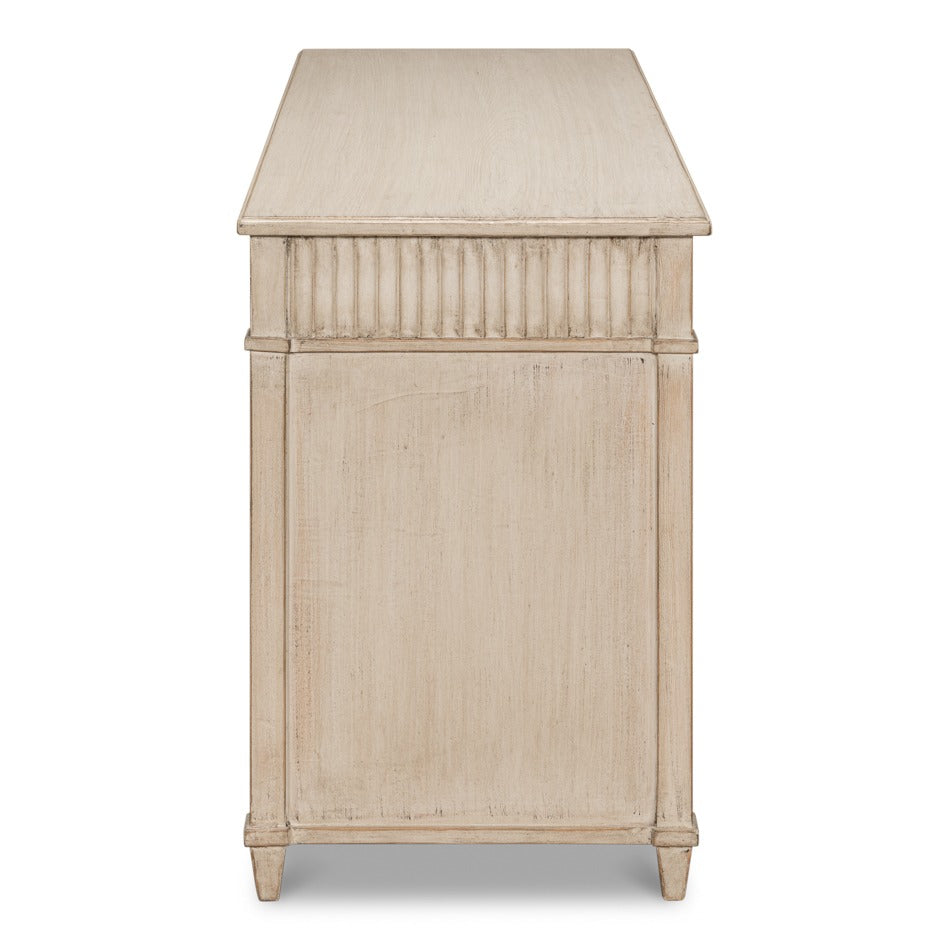 Reeded Pine Pedestal Desk in Stone Grey with Ring Pulls - additional view