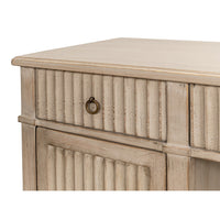 Reeded Pine Pedestal Desk in Stone Grey with Ring Pulls - additional view