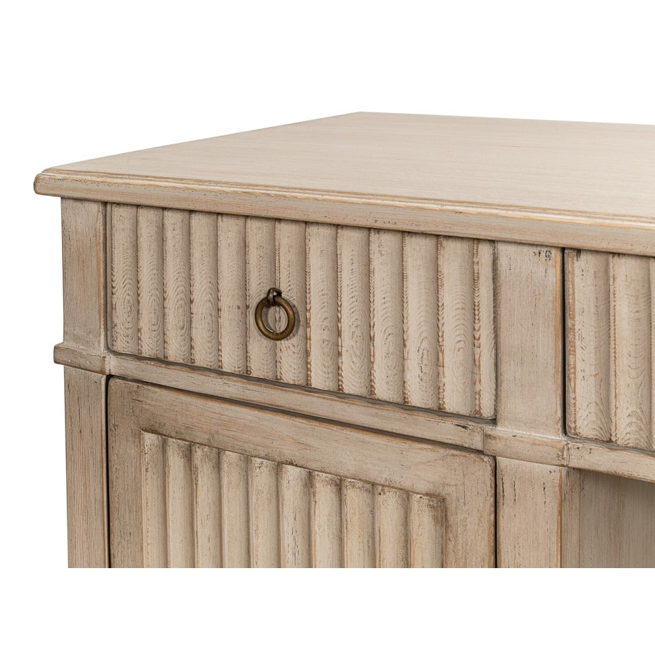 Reeded Pine Pedestal Desk in Stone Grey with Ring Pulls - additional view