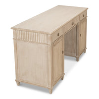 Reeded Pine Pedestal Desk in Stone Grey with Ring Pulls - additional view
