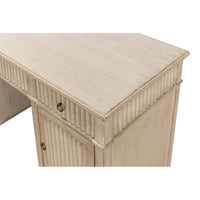 Reeded Pine Pedestal Desk in Stone Grey with Ring Pulls - additional view