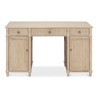 Reeded Pine Pedestal Desk in Stone Grey with Ring Pulls - additional view