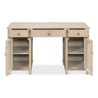 Reeded Pine Pedestal Desk in Stone Grey with Ring Pulls - additional view