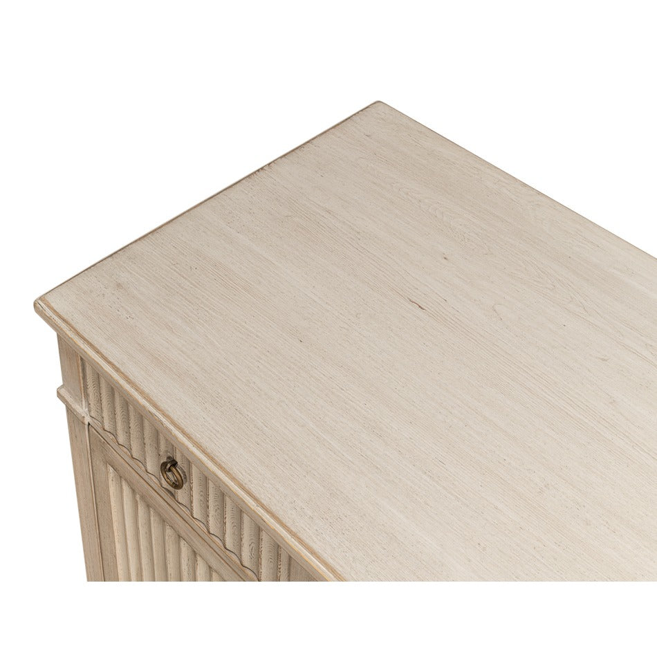 Reeded Pine Pedestal Desk in Stone Grey with Ring Pulls - additional view