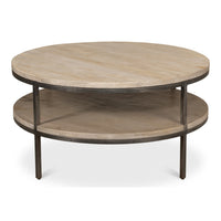 Vintage Gray Mango Wood Round Coffee Table - additional view