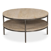 Vintage Gray Mango Wood Round Coffee Table - additional view