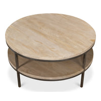 Vintage Gray Mango Wood Round Coffee Table - additional view