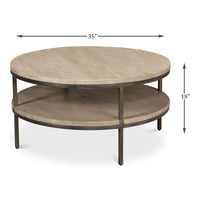 Vintage Gray Mango Wood Round Coffee Table - dimension drawing