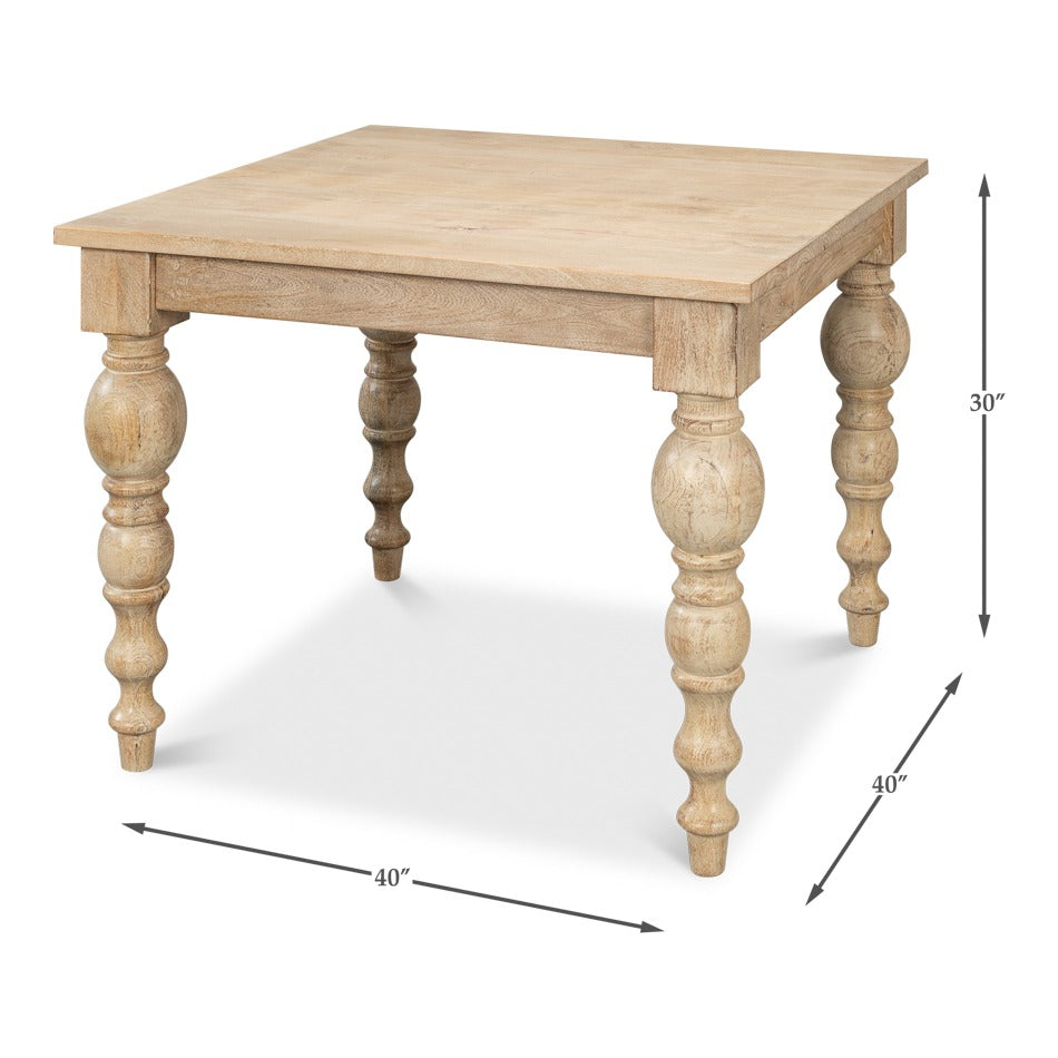 Mango Wood Square Dining Table with Turned Legs - dimension drawing