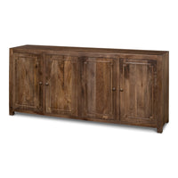 Traditional four-door sideboard in walnut-finish mango wood with recessed panel doors