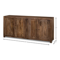 Traditional Four-Door Sideboard, 71 in – Walnut-Finish Mango - dimension drawing