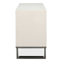 Small Embossed White Credenza – Textured Doors on Polished Metal Sled Base - additional view
