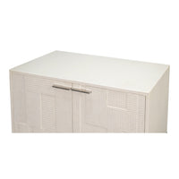 Small Embossed White Credenza – Textured Doors on Polished Metal Sled Base - additional view