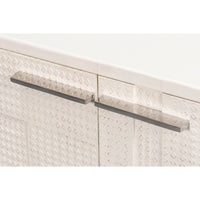 Small Embossed White Credenza – Textured Doors on Polished Metal Sled Base - additional view