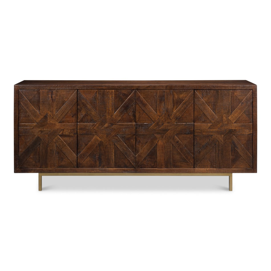 Transitional Four-Door Sideboard, 80" – Geometric Inlay Lattice Front - additional view