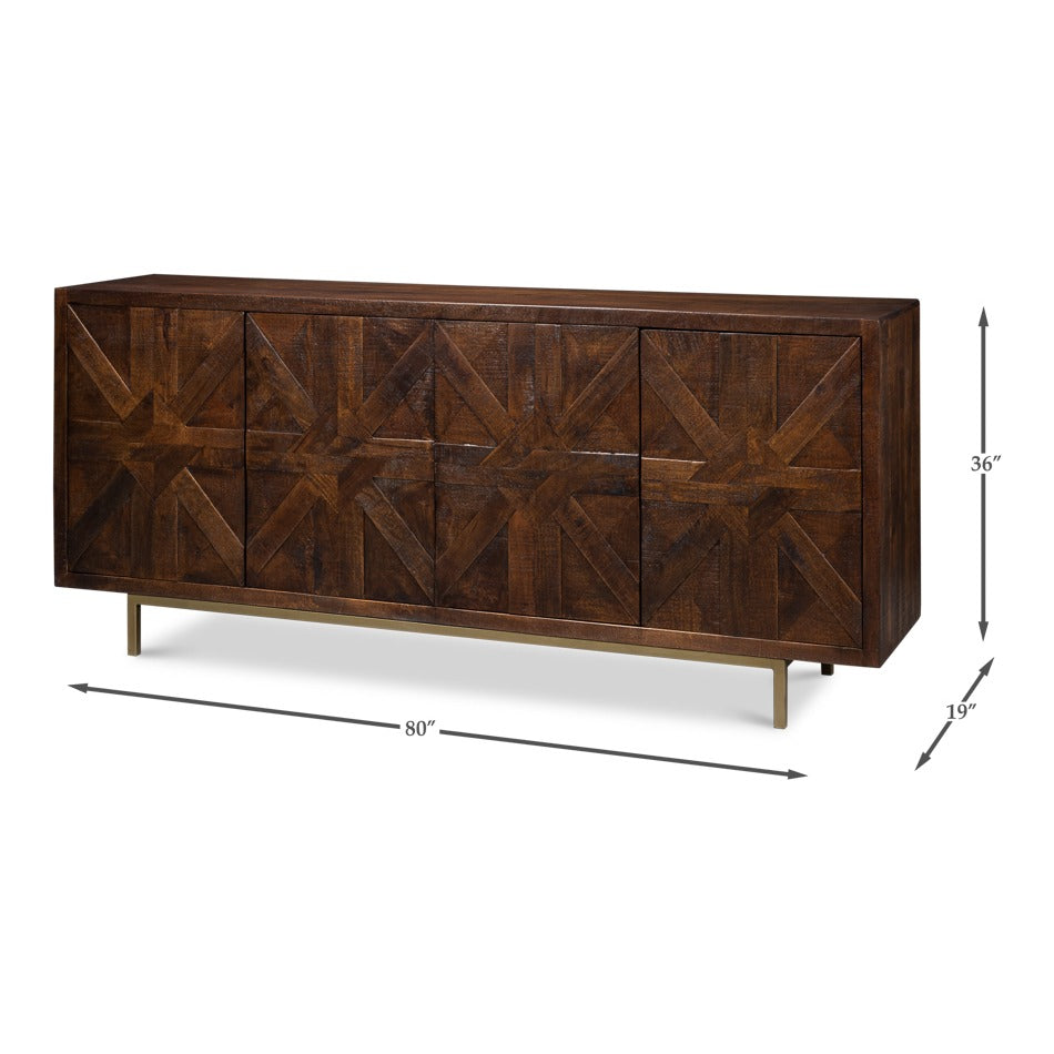 Transitional Four-Door Sideboard, 80" – Geometric Inlay Lattice Front - dimension drawing