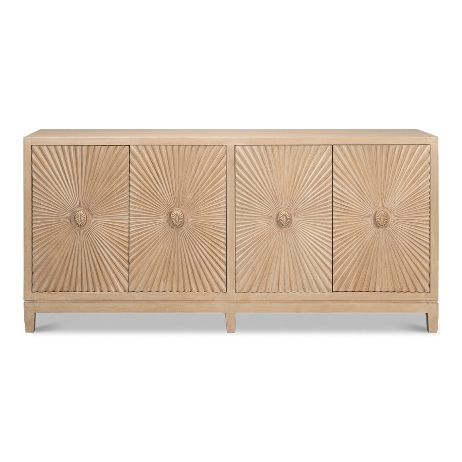 Carved Four-Door Sideboard, 76 in – Sunburst Panels in Natural Mango - additional view
