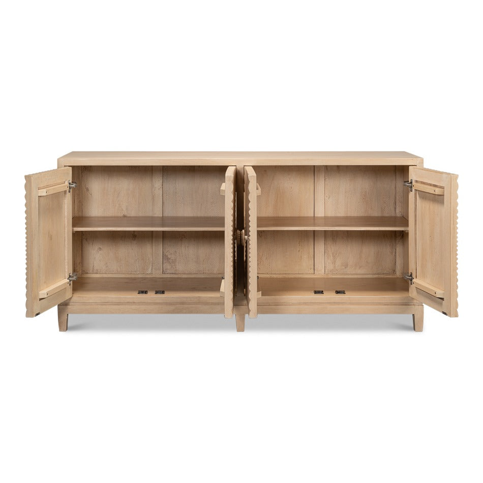 Carved Four-Door Sideboard, 76 in – Sunburst Panels in Natural Mango - additional view