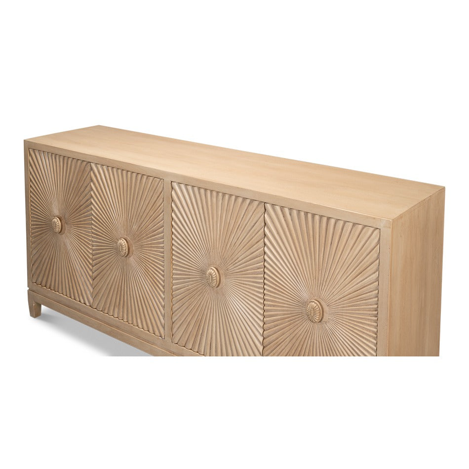 Carved Four-Door Sideboard, 76 in – Sunburst Panels in Natural Mango - additional view