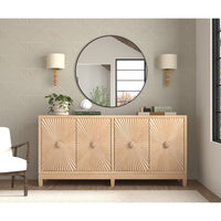 Carved Four-Door Sideboard, 76 in – Sunburst Panels in Natural Mango - additional view