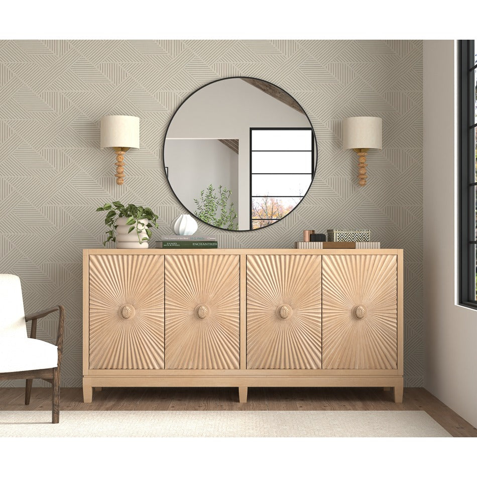 Carved Four-Door Sideboard, 76 in – Sunburst Panels in Natural Mango - additional view