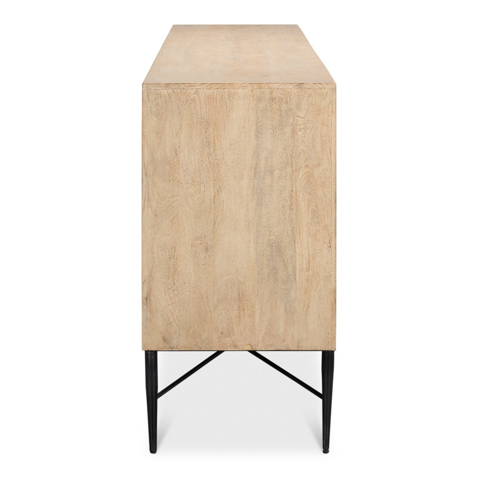 Carved Four-Door Sideboard – Tan Mango Wood with Scalloped Relief Front - additional view
