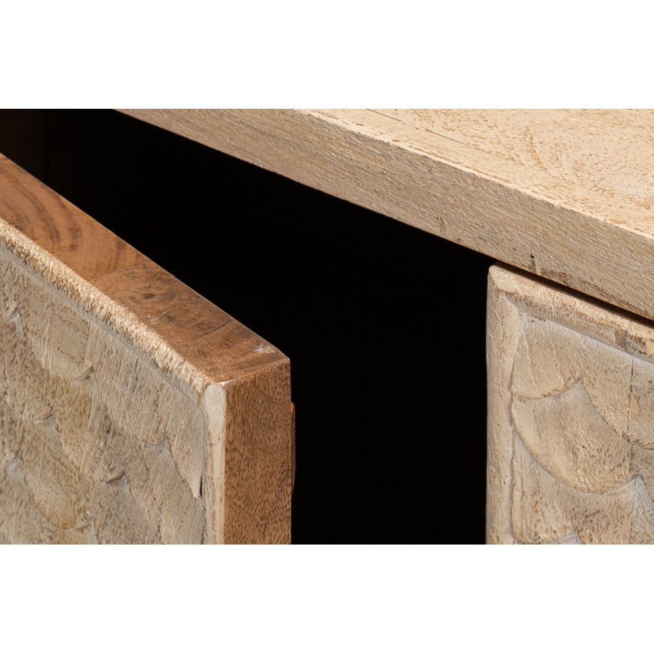 Carved Four-Door Sideboard – Tan Mango Wood with Scalloped Relief Front - additional view