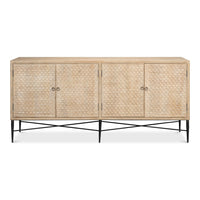 Carved Four-Door Sideboard – Tan Mango Wood with Scalloped Relief Front - additional view