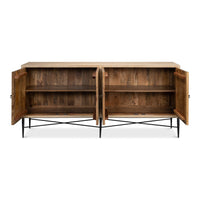 Carved Four-Door Sideboard – Tan Mango Wood with Scalloped Relief Front - additional view