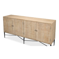 Carved Four-Door Sideboard – Tan Mango Wood with Scalloped Relief Front - additional view