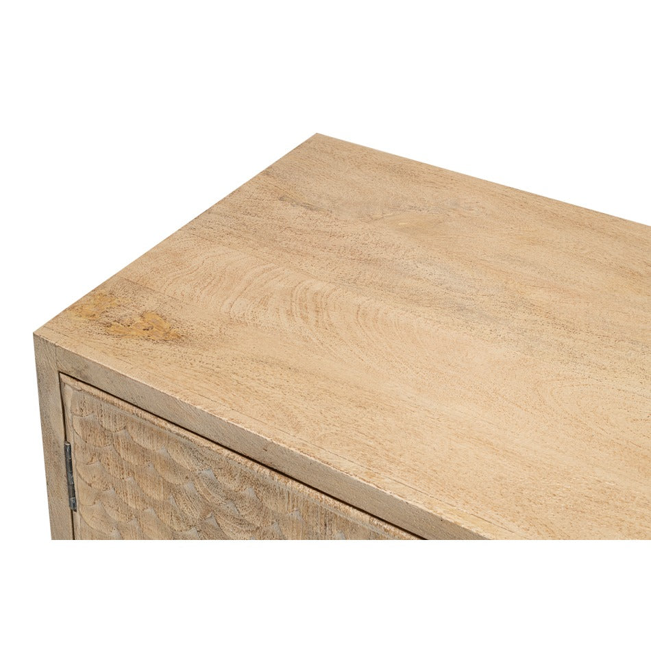 Carved Four-Door Sideboard – Tan Mango Wood with Scalloped Relief Front - additional view