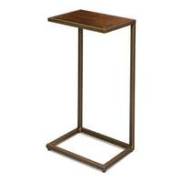 mango wood end table in brown with gold iron base