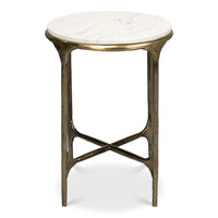 Marble Top Round Tripod End Table with Aged Brass Base - additional view
