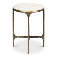 Marble Top Round Tripod End Table with Aged Brass Base - additional view