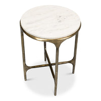 Marble Top Round Tripod End Table with Aged Brass Base - additional view