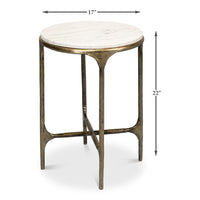 Marble Top Round Tripod End Table with Aged Brass Base - dimension drawing