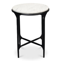 Marble Top Round End Table with Forged Iron Base - additional view