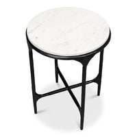 Marble Top Round End Table with Forged Iron Base - additional view
