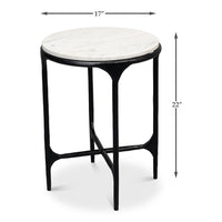 Marble Top Round End Table with Forged Iron Base - dimension drawing