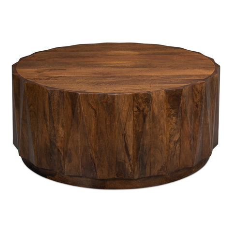 Organic Modern Faceted Drum Cocktail Table, 42 Inches