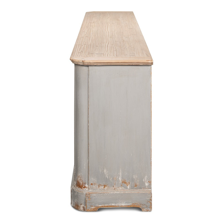 Large French Provincial Sideboard, 119" - Distressed Grey Pine with Natural Wood Top - additional view