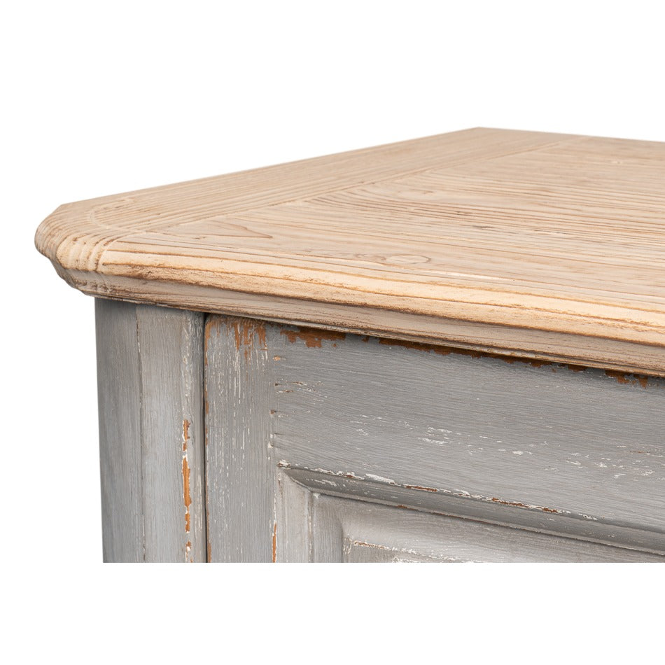 Large French Provincial Sideboard, 119" - Distressed Grey Pine with Natural Wood Top - additional view