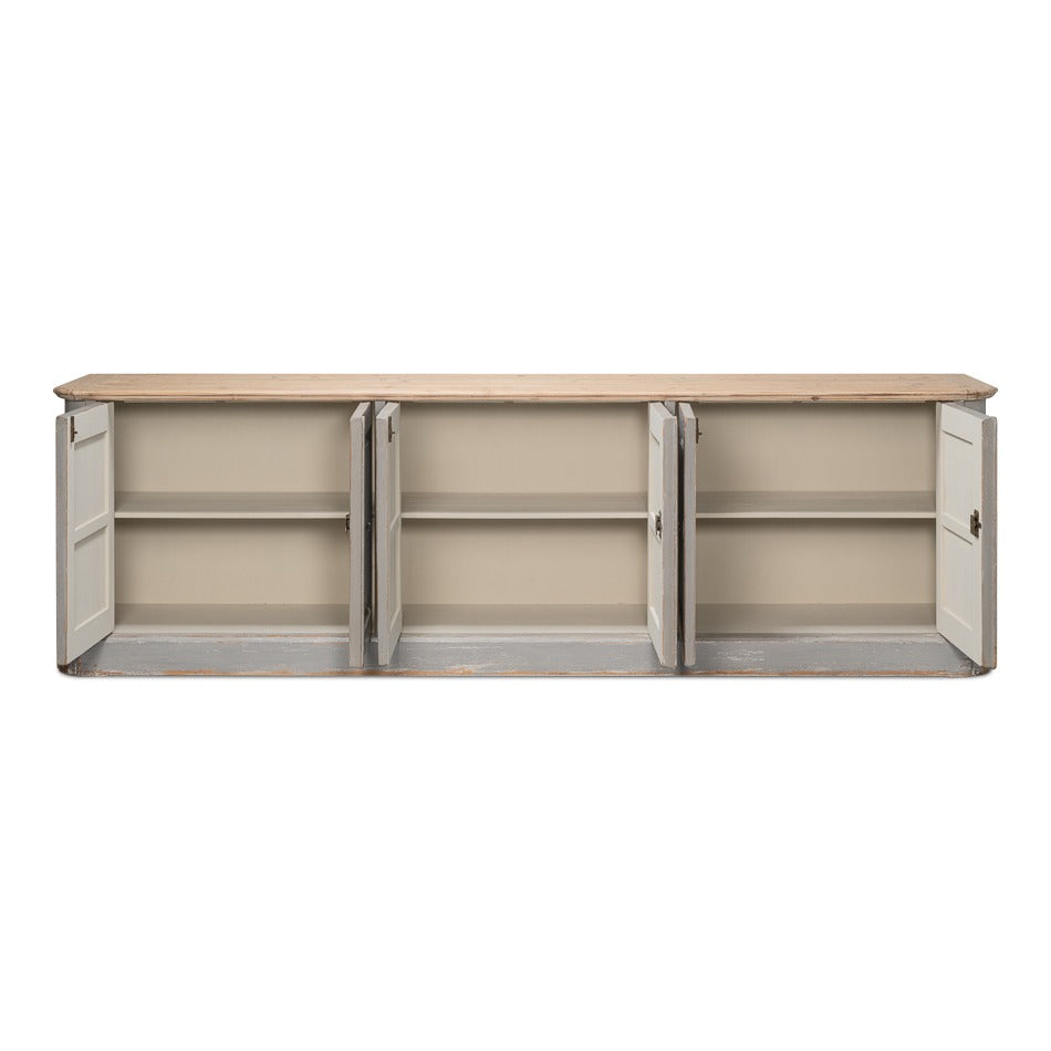 Large French Provincial Sideboard, 119" - Distressed Grey Pine with Natural Wood Top - additional view