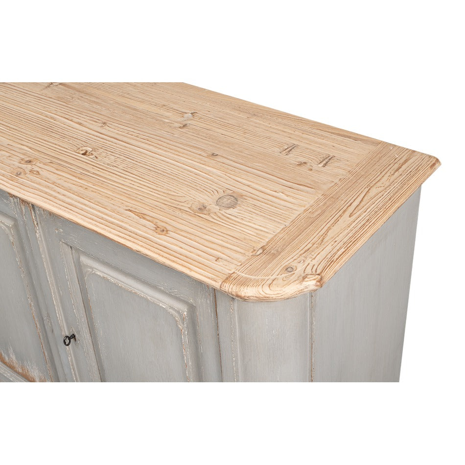 Large French Provincial Sideboard, 119" - Distressed Grey Pine with Natural Wood Top - additional view