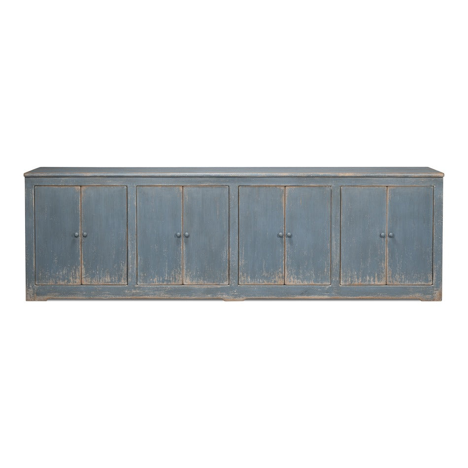 Farmhouse Eight-Door Sideboard, 122" – Distressed Blue-Grey Reclaimed Pine - additional view